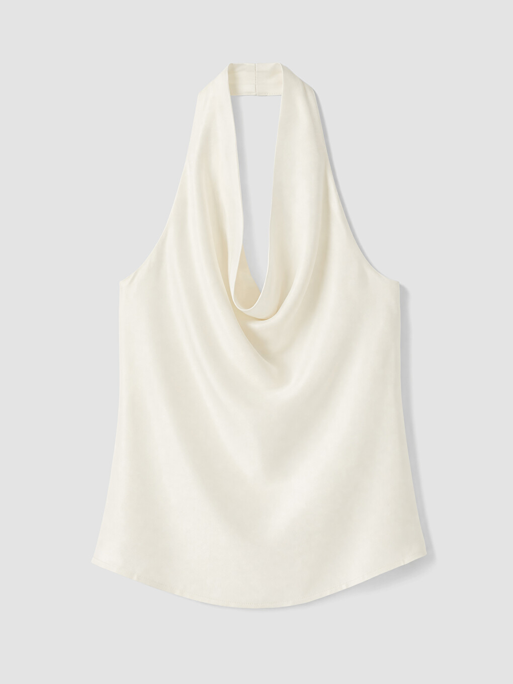 Ekru Halter Yaka Saten Bluz-4