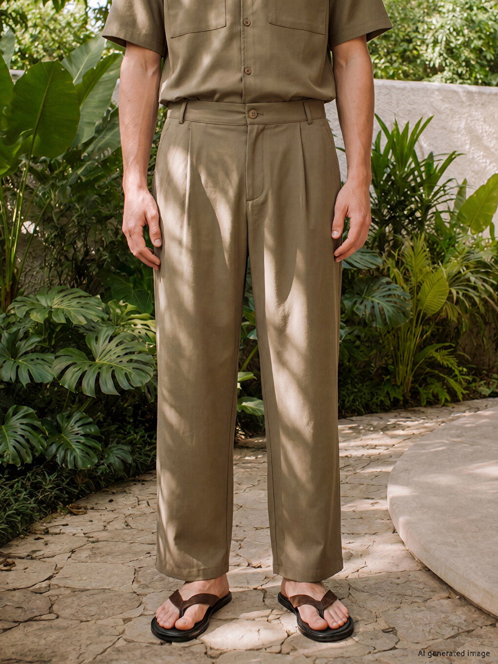 Haki Relax Fit Pileli Erkek Pantolon-1