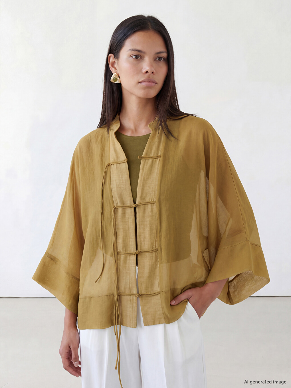 Yeşil Transparan Kadın Oversize Fit Gömlek Tunik