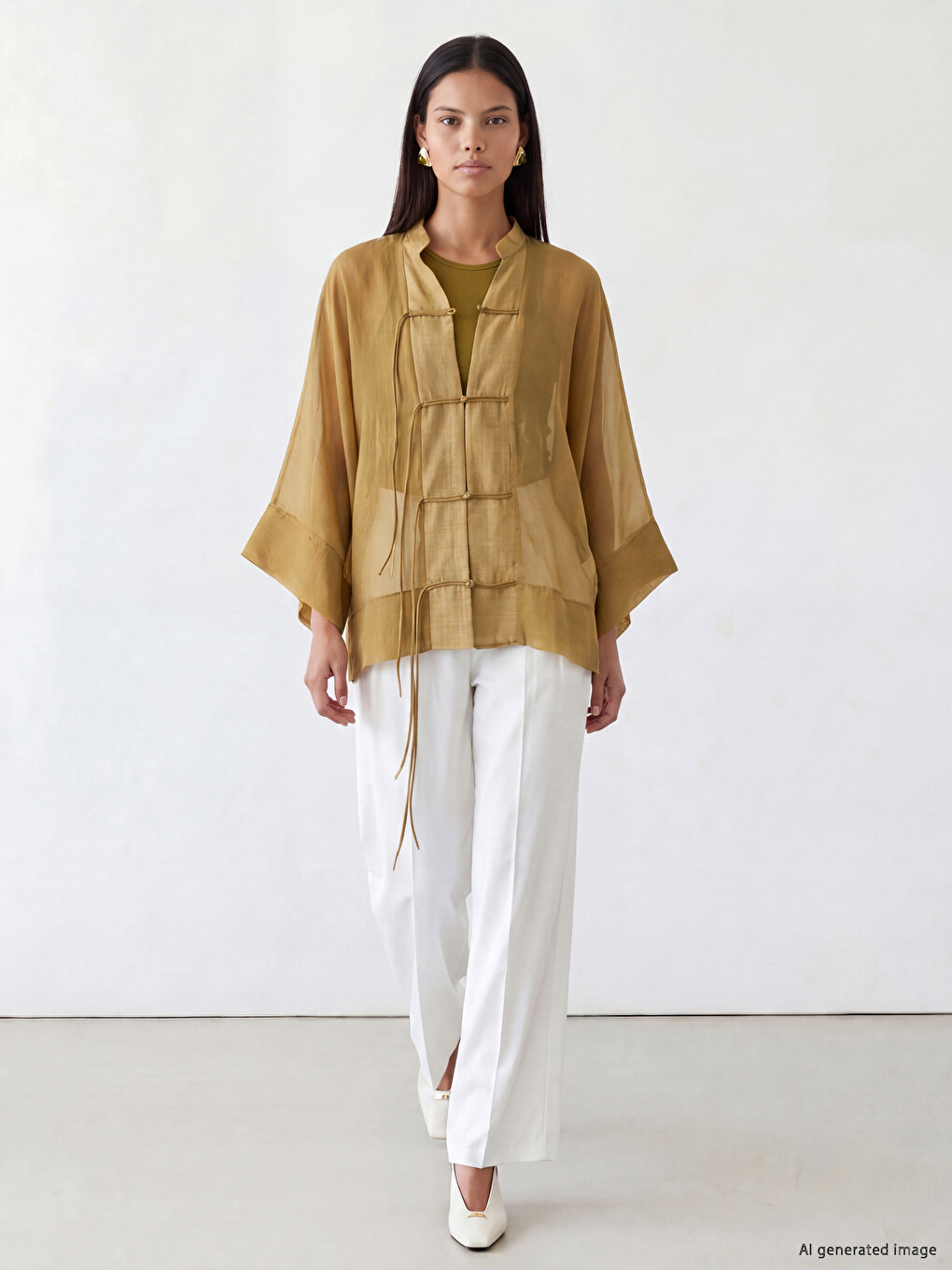 Yeşil Transparan Kadın Oversize Fit Gömlek Tunik-1