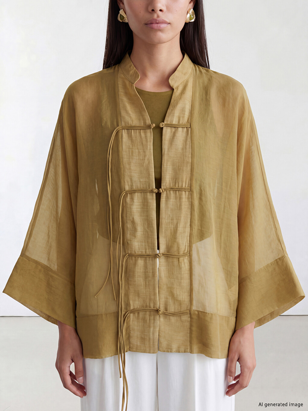Yeşil Transparan Kadın Oversize Fit Gömlek Tunik-2