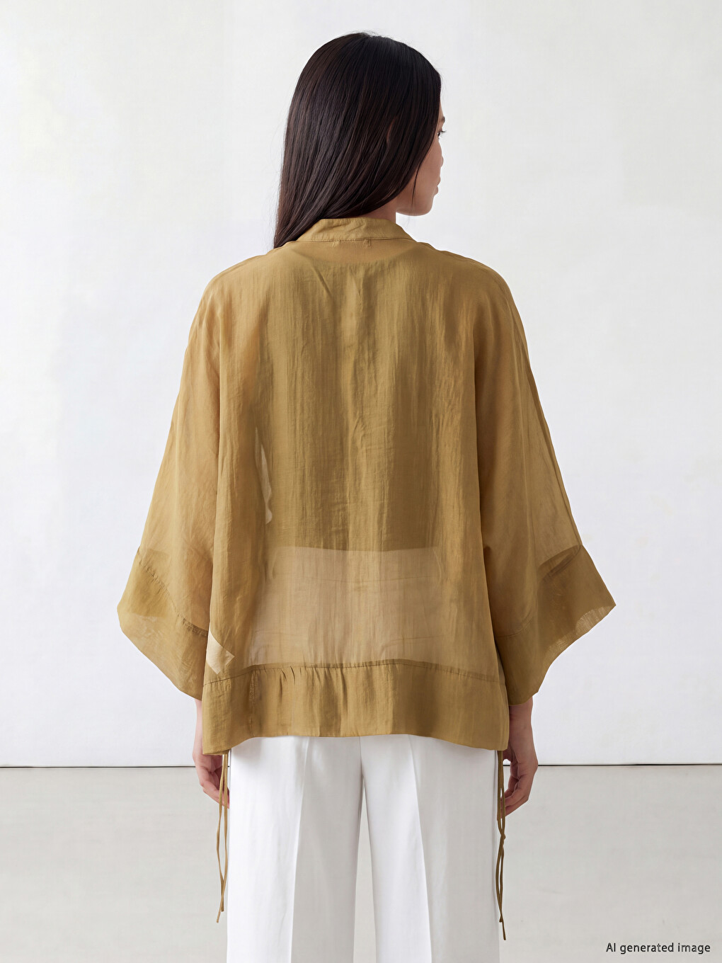 Yeşil Transparan Kadın Oversize Fit Gömlek Tunik-3