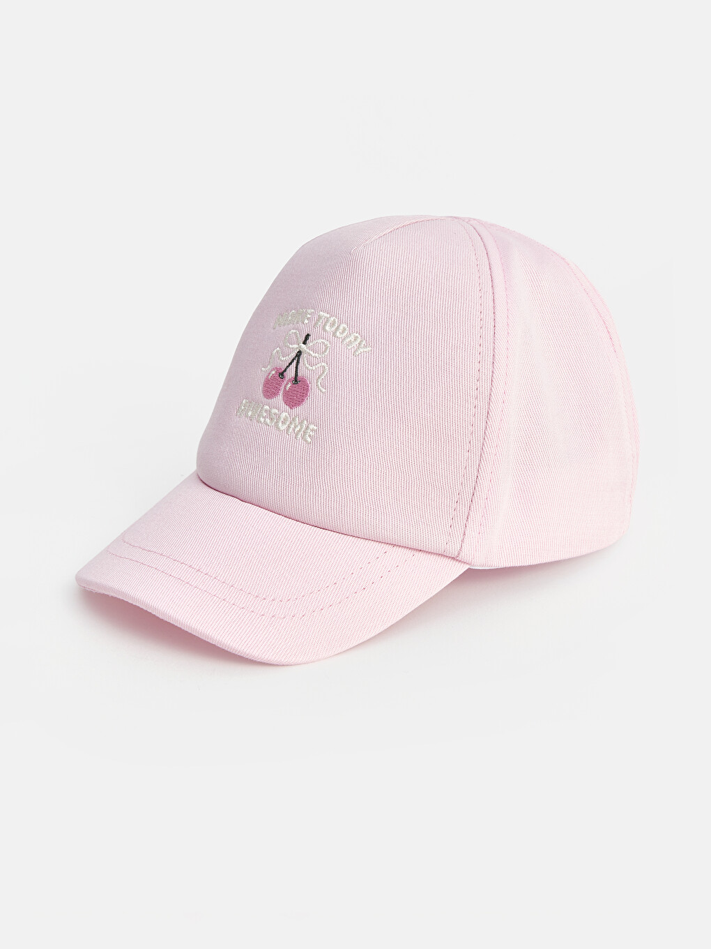 Pembe Kiraz Nakışlı Kız Bebek Kep Şapka-1