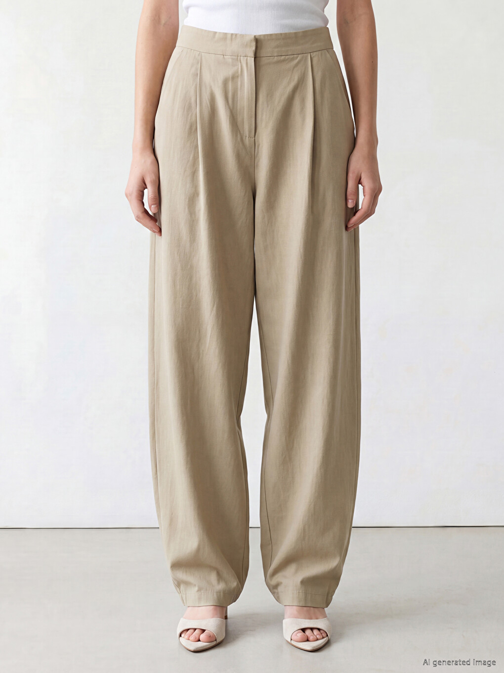 Kahverengi Loose Fit Geniş Paça Kadın Pileli Pantolon-1
