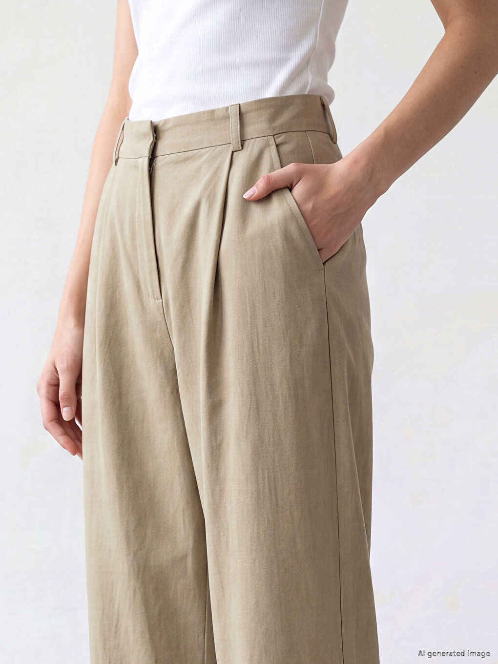 Kahverengi Loose Fit Geniş Paça Kadın Pileli Pantolon-2