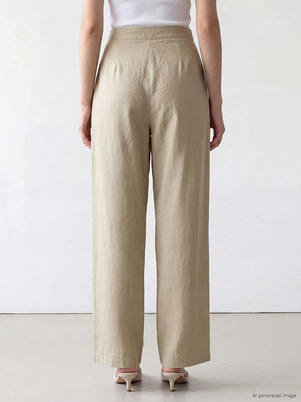 Kahverengi Loose Fit Geniş Paça Kadın Pileli Pantolon-3