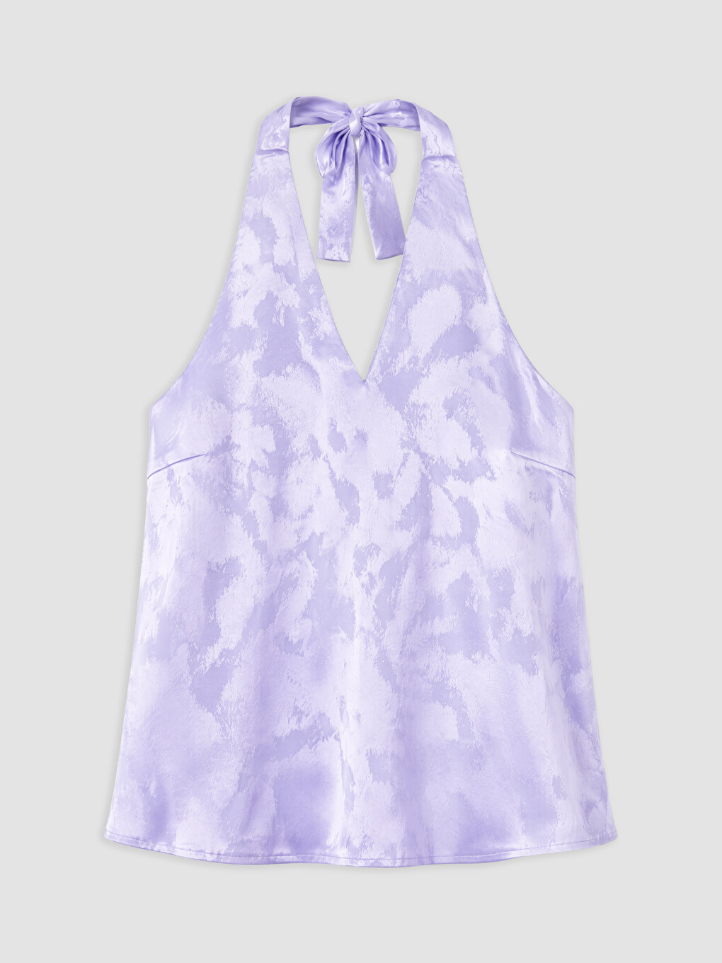 Mor Halter Yaka Desenli Bluz-4