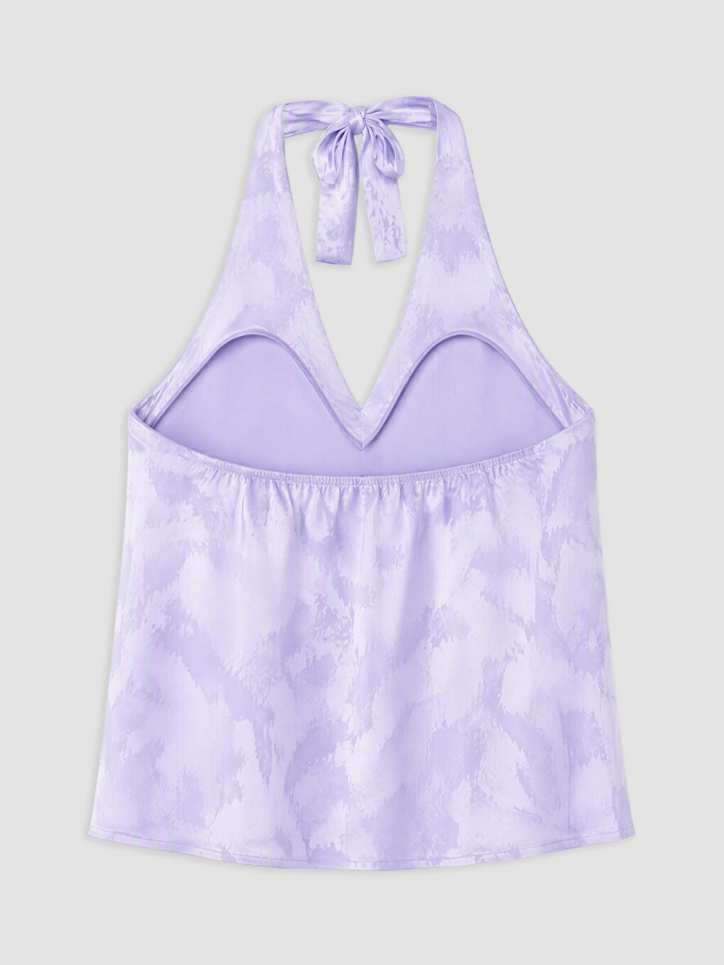 Mor Halter Yaka Desenli Bluz-5