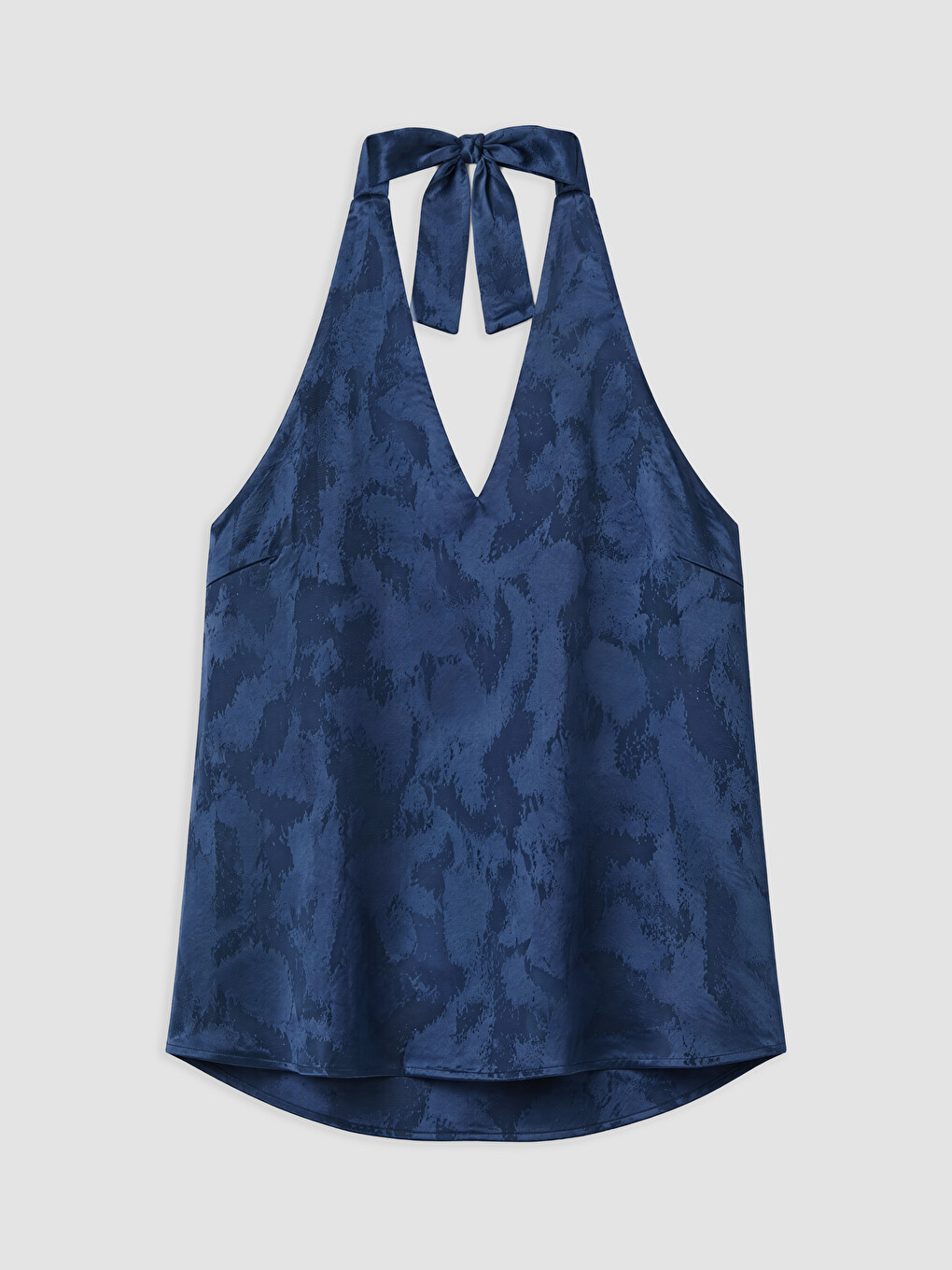 Lacivert Halter Yaka Desenli Bluz-4