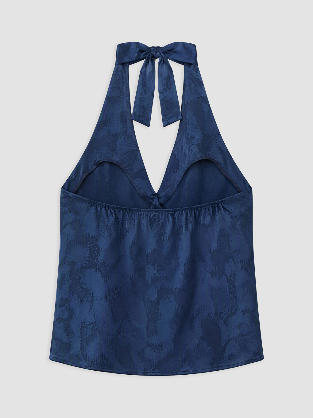 Lacivert Halter Yaka Desenli Bluz-5