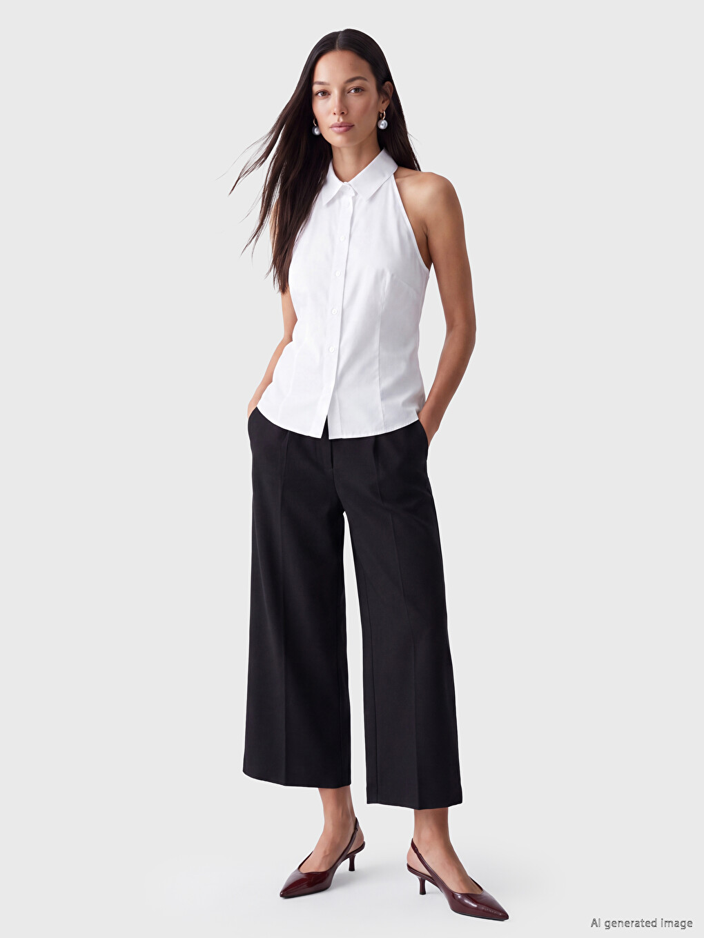 Elastic Waist Linen Blend Women's Pleated Trousers