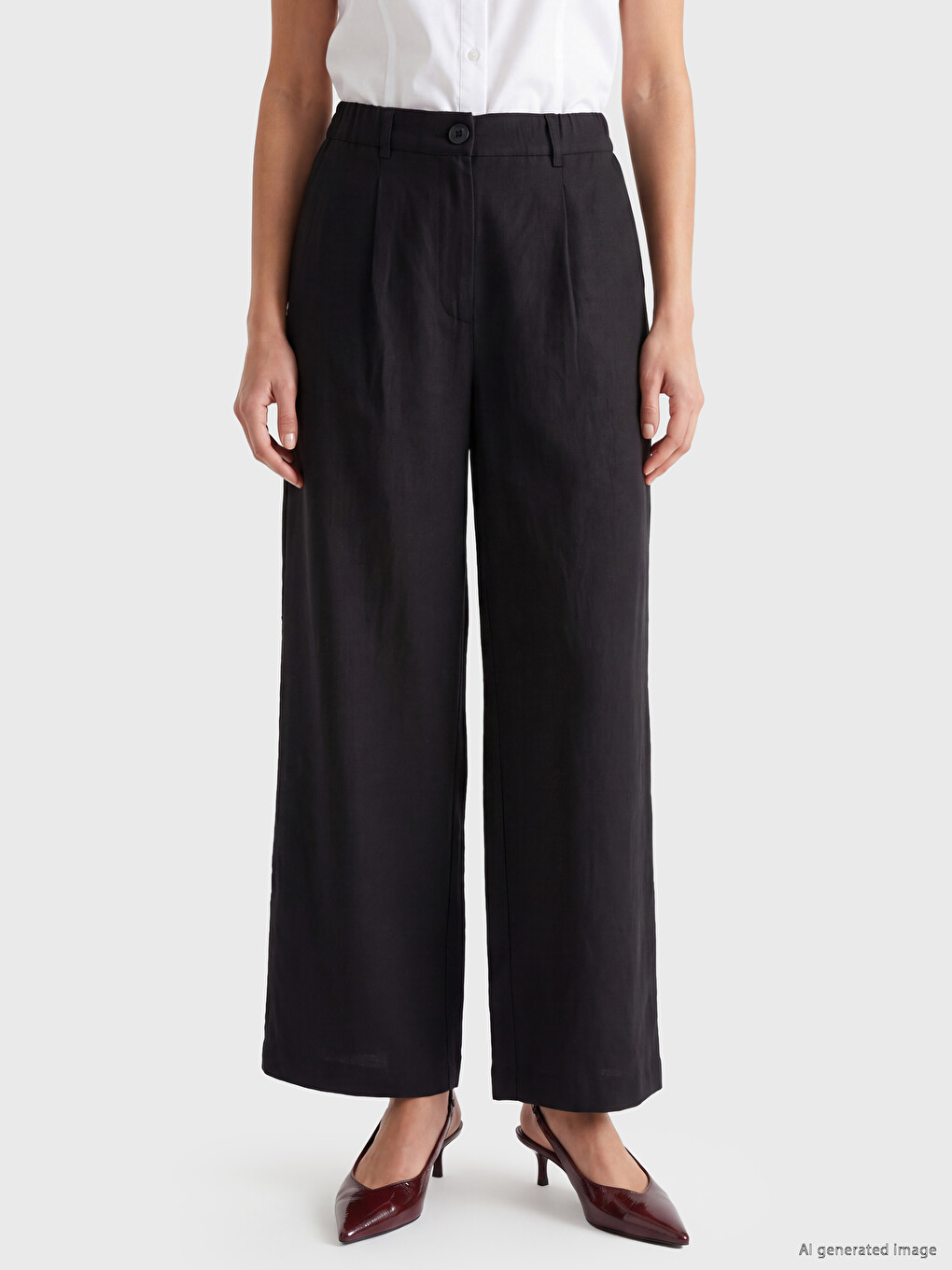 Elastic Waist Linen Blend Women's Pleated Trousers-1