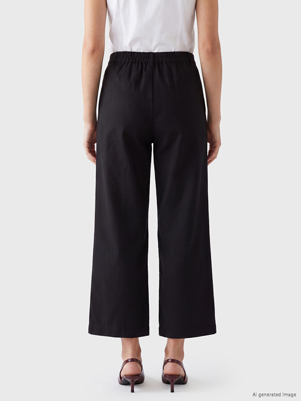 Elastic Waist Linen Blend Women's Pleated Trousers-3