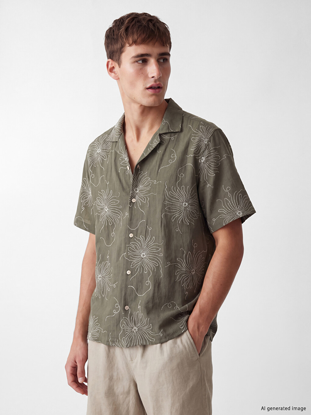Regular Fit Camp Collar Patterned Men's Shirt