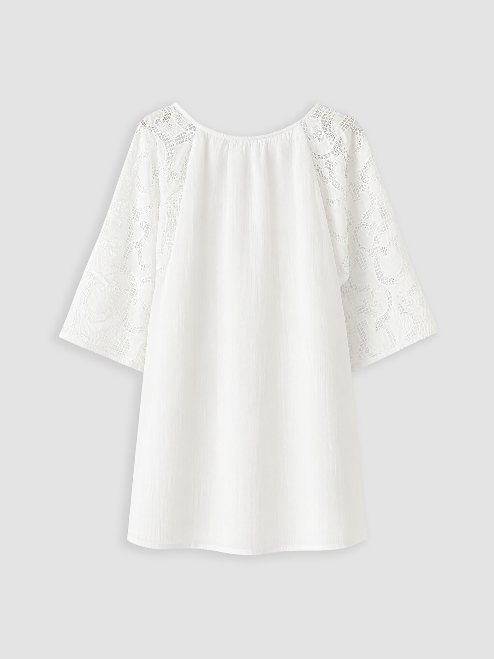 Beyaz Bisiklet Yaka Nakışlı Mini Elbise-4