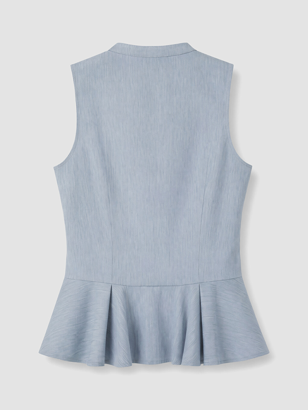 Mavi Hakim Yaka Düğme Detaylı Peplum Bluz-6