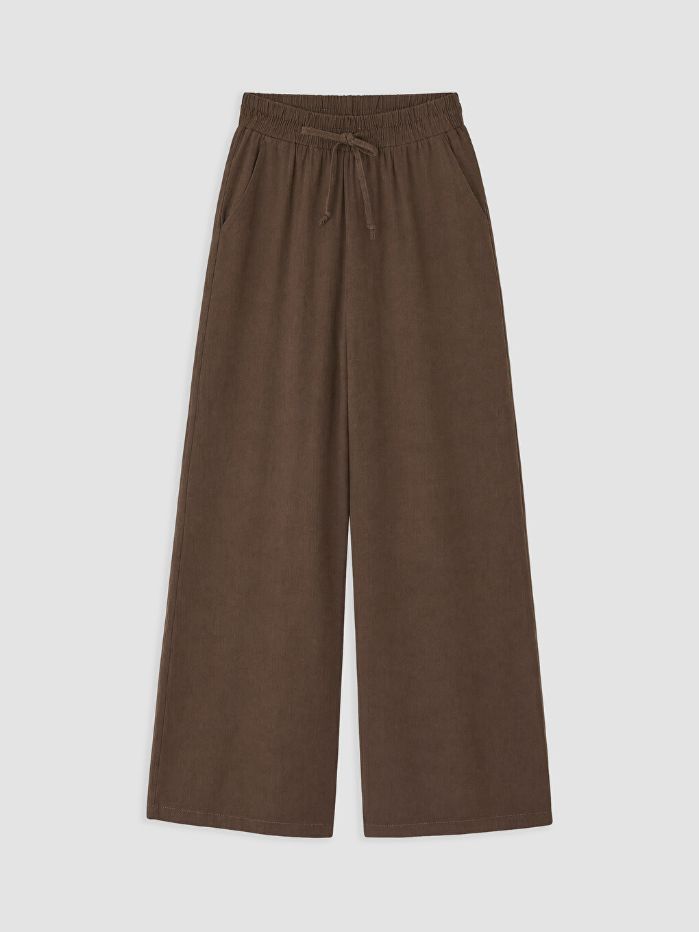 Kahverengi Beli Lastikli Geniş Paça Kadın Pantolon-4