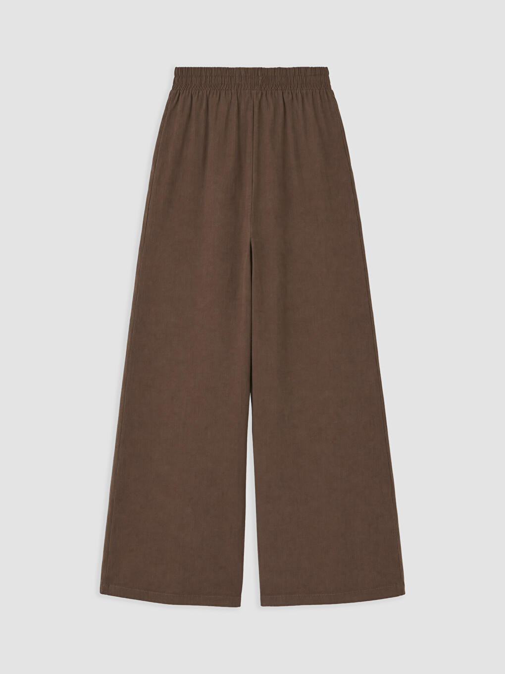Kahverengi Beli Lastikli Geniş Paça Kadın Pantolon-5
