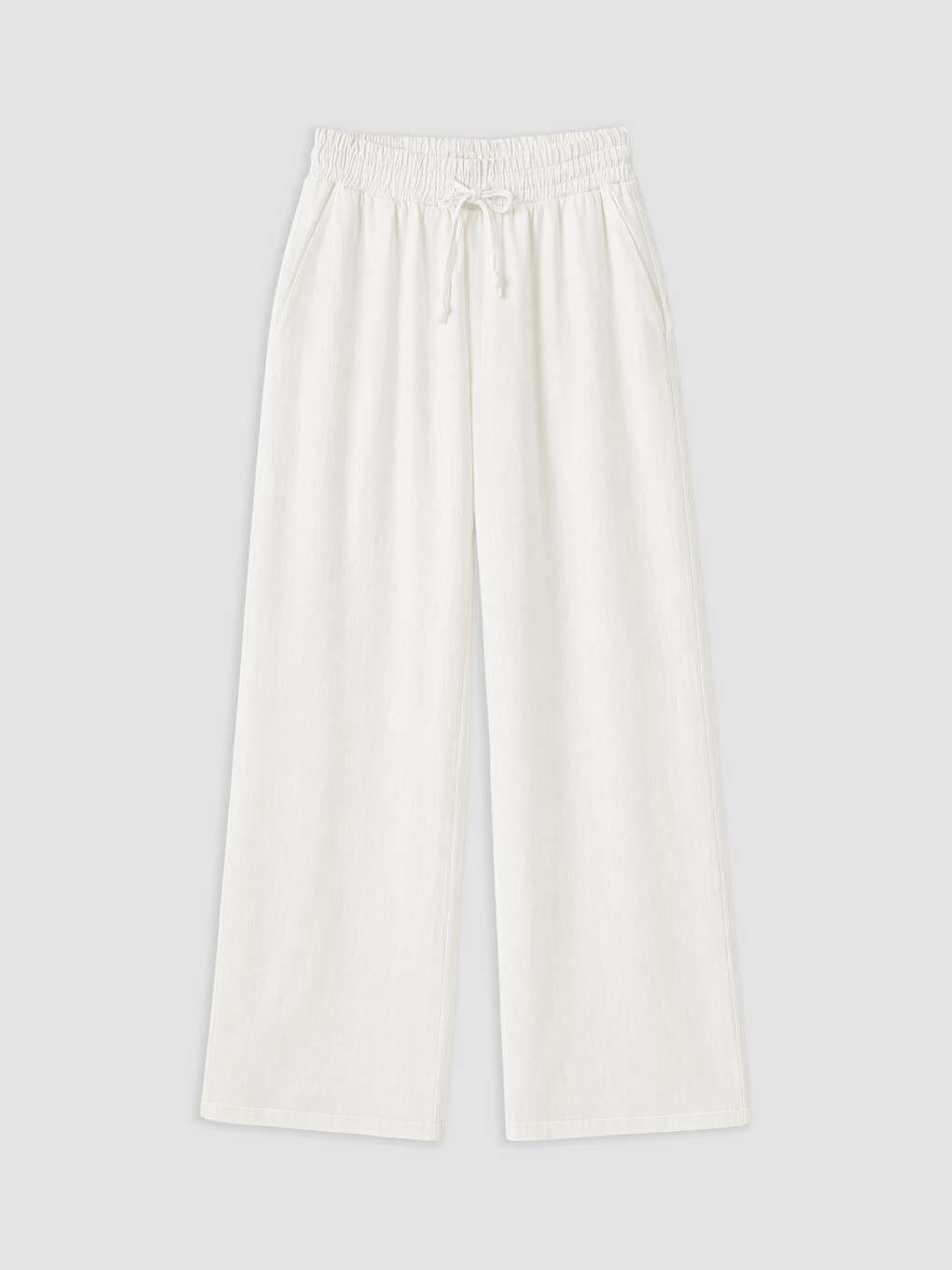 Beyaz Beli Lastikli Geniş Paça Kadın Pantolon-4