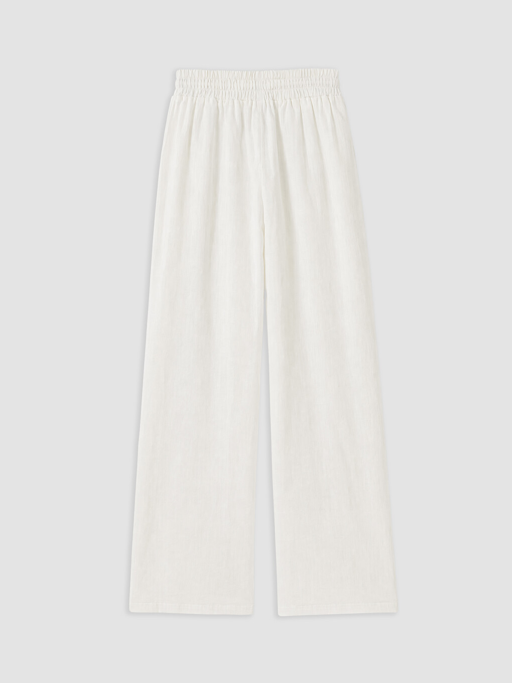 Beyaz Beli Lastikli Geniş Paça Kadın Pantolon-5