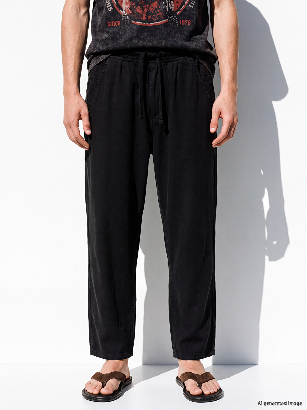 Siyah Loose Fit Erkek Pantolon-1