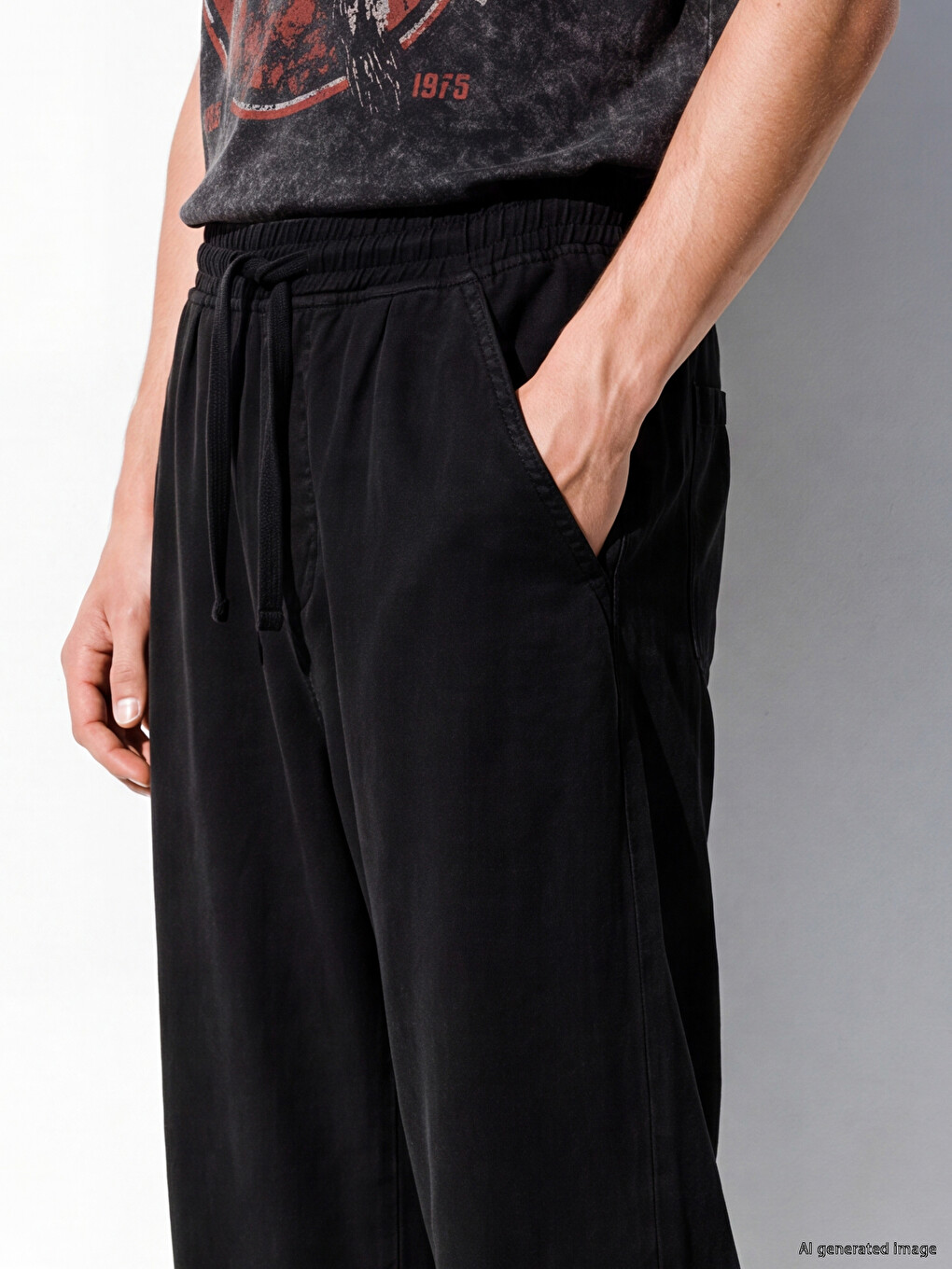 Siyah Loose Fit Erkek Pantolon-2