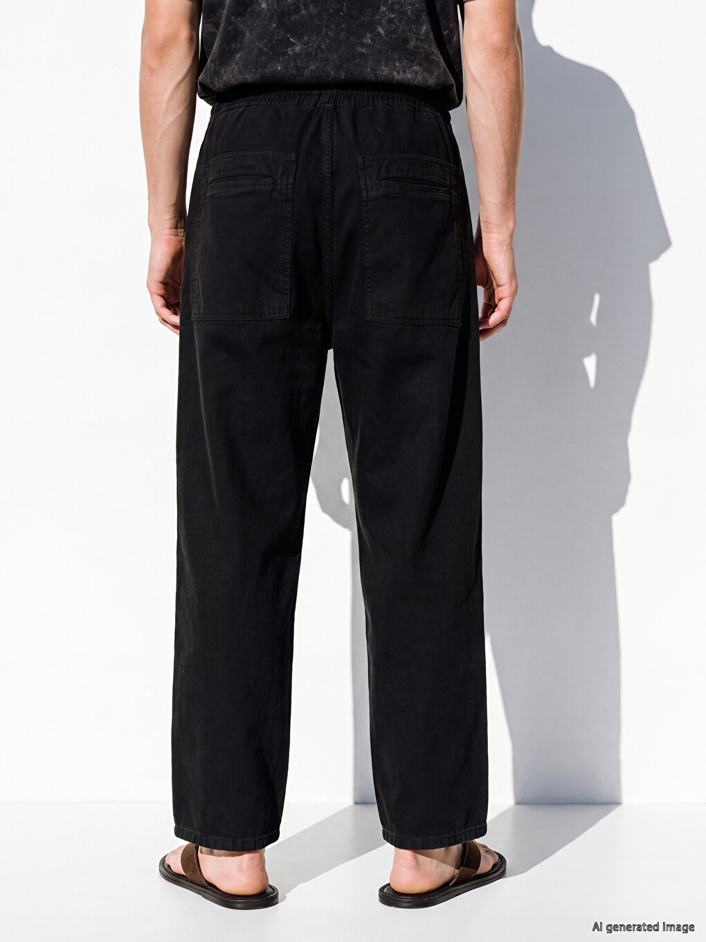 Siyah Loose Fit Erkek Pantolon-3