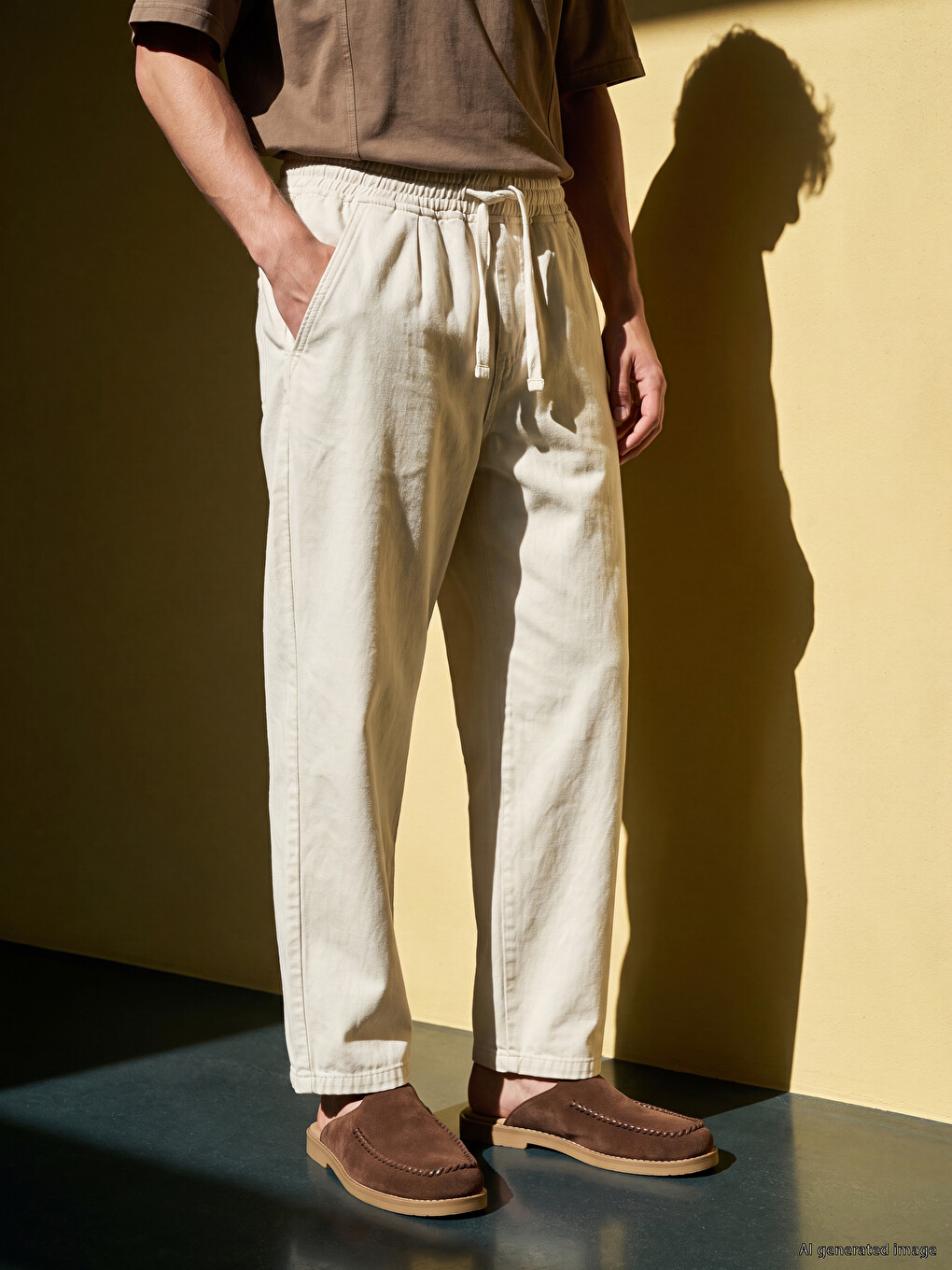 Beyaz Loose Fit Erkek Pantolon-1