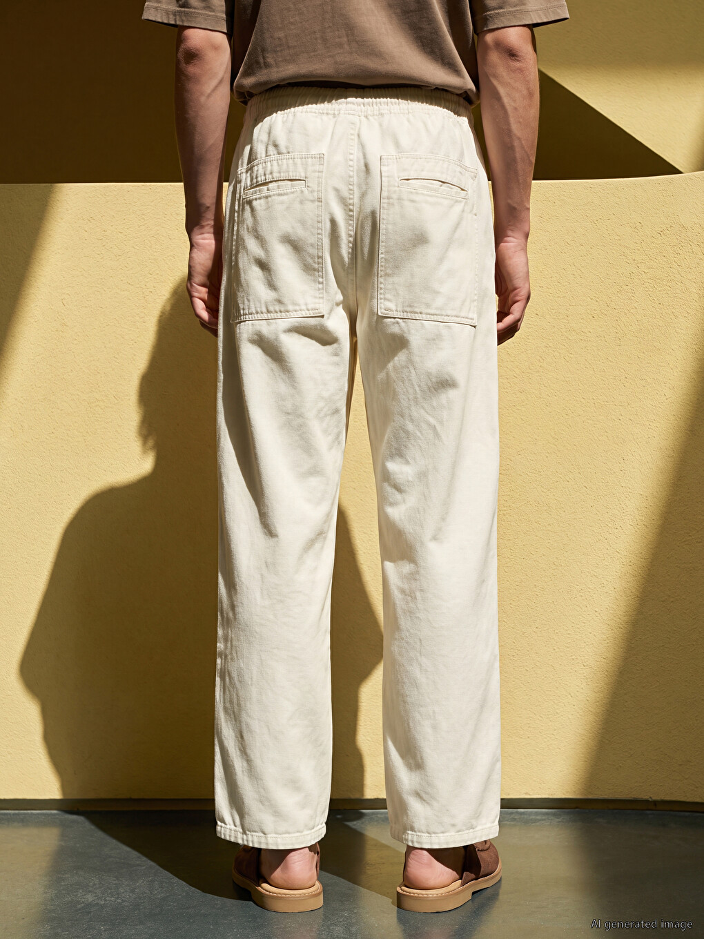 Beyaz Loose Fit Erkek Pantolon-2