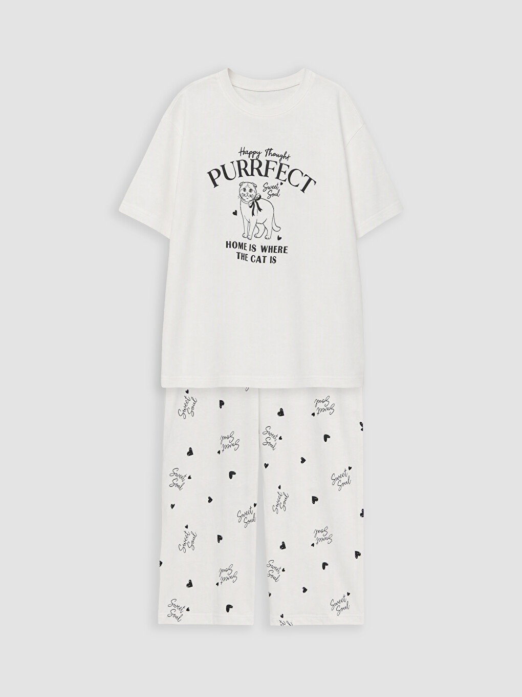 Ekru Baskılı Kız Çocuk Kaprili Pijama Takım