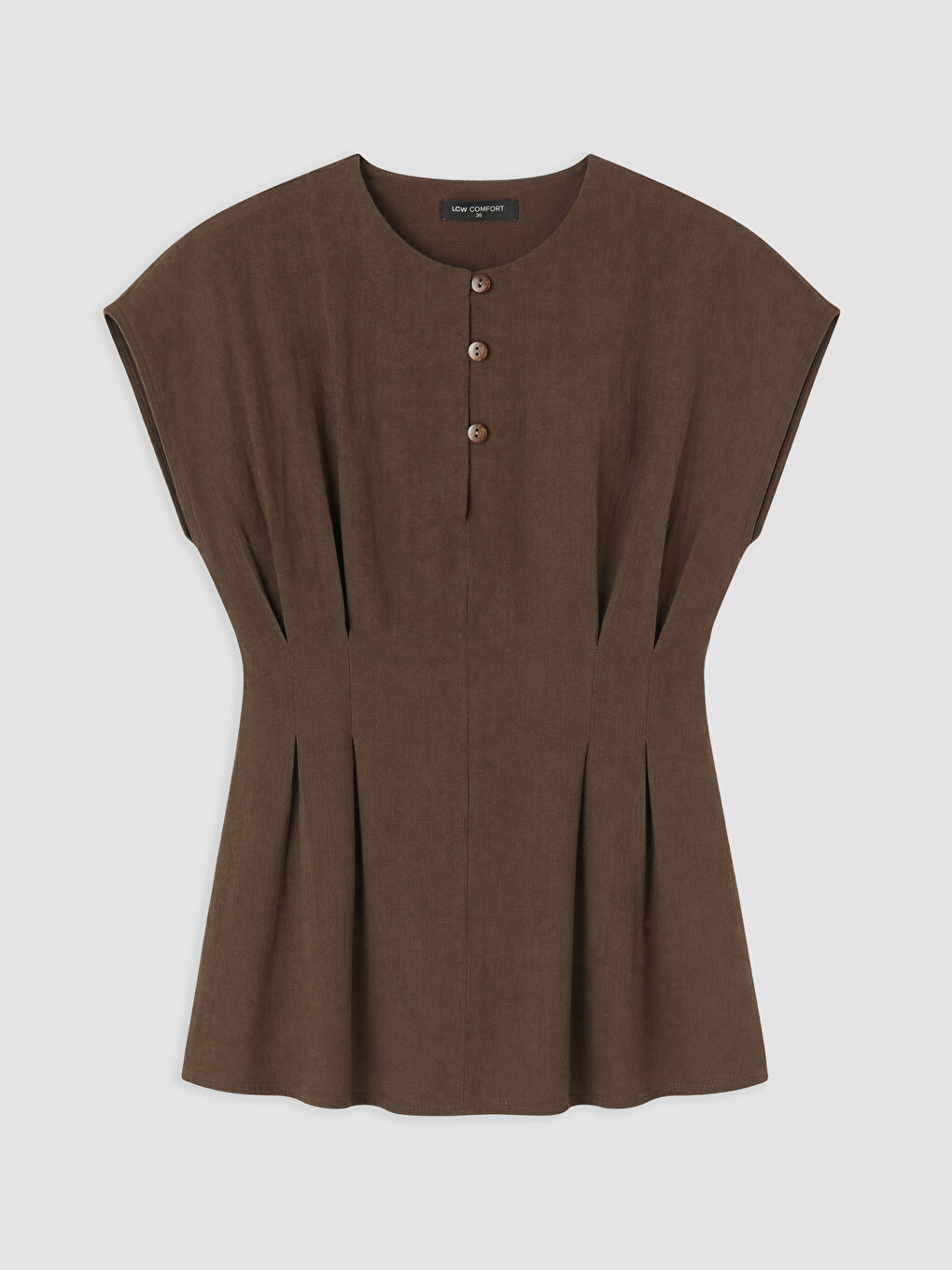 Kahverengi Bisiklet Yaka Pileli Peplum Bluz-4