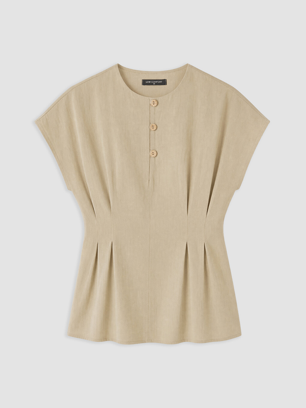 Bej Bisiklet Yaka Pileli Peplum Bluz-4