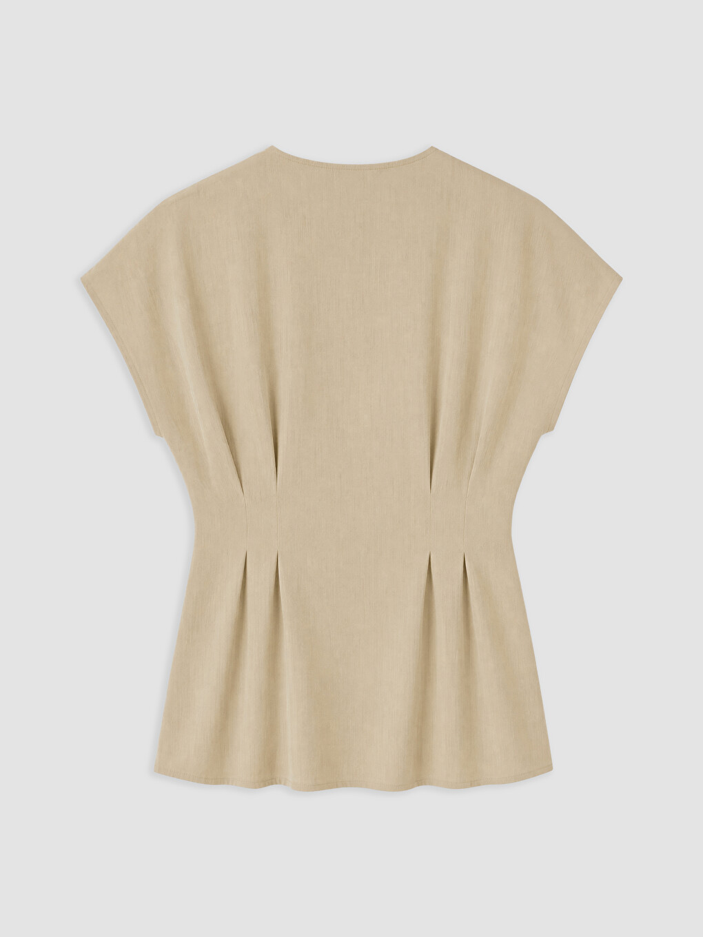 Bej Bisiklet Yaka Pileli Peplum Bluz-5