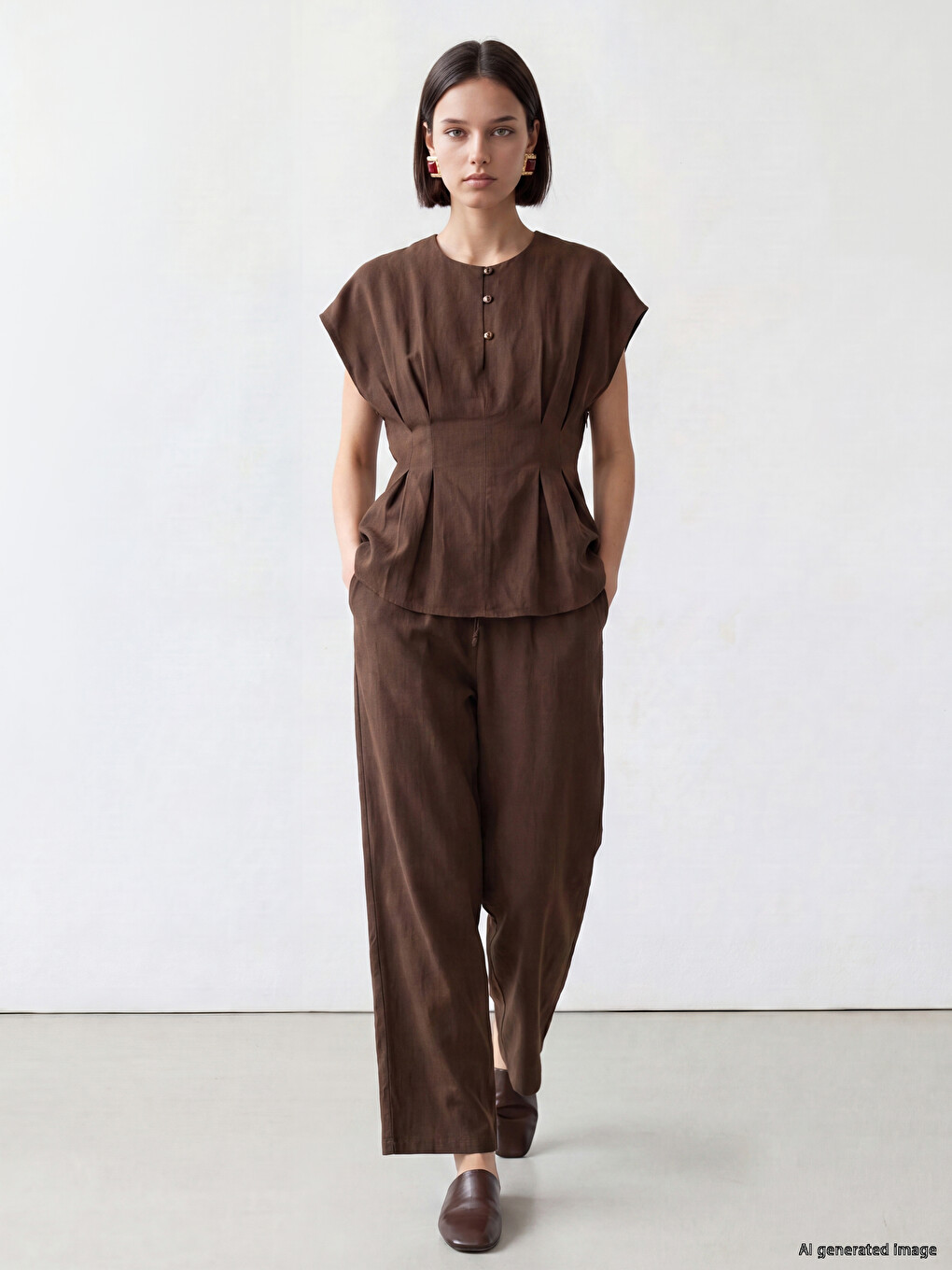 Bluza Sa Okruglim Izrezom, Plisiranim Peplumom-1