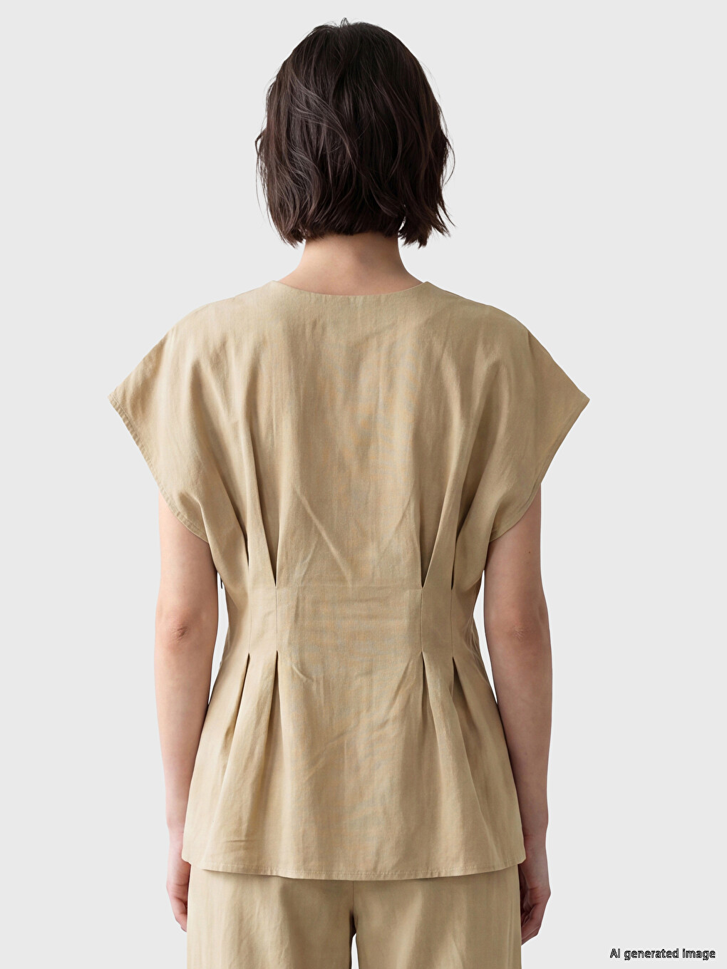 Bluză Peplum Plisată Cu Guler Rotund-3