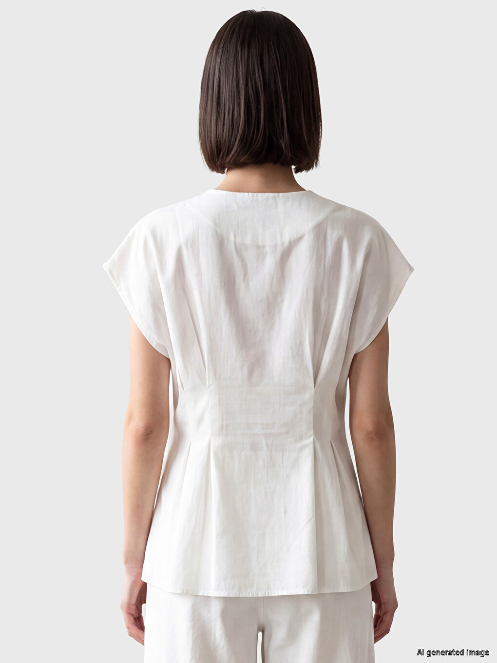 Bluză Peplum Plisată Cu Guler Rotund-3