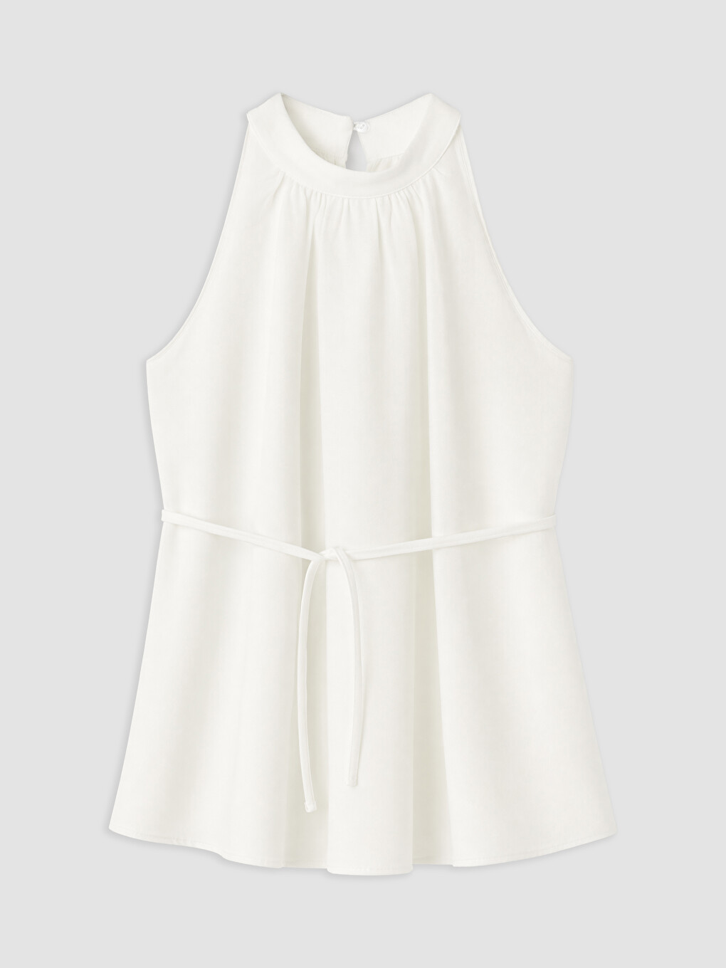 Beyaz Halter Yaka Beli Kuşaklı Oversize Bluz-4