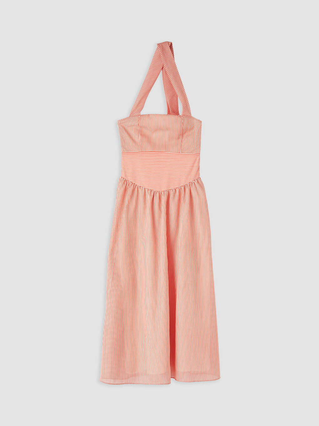 Kırmızı Halter Yaka Çizgili Elbise-3
