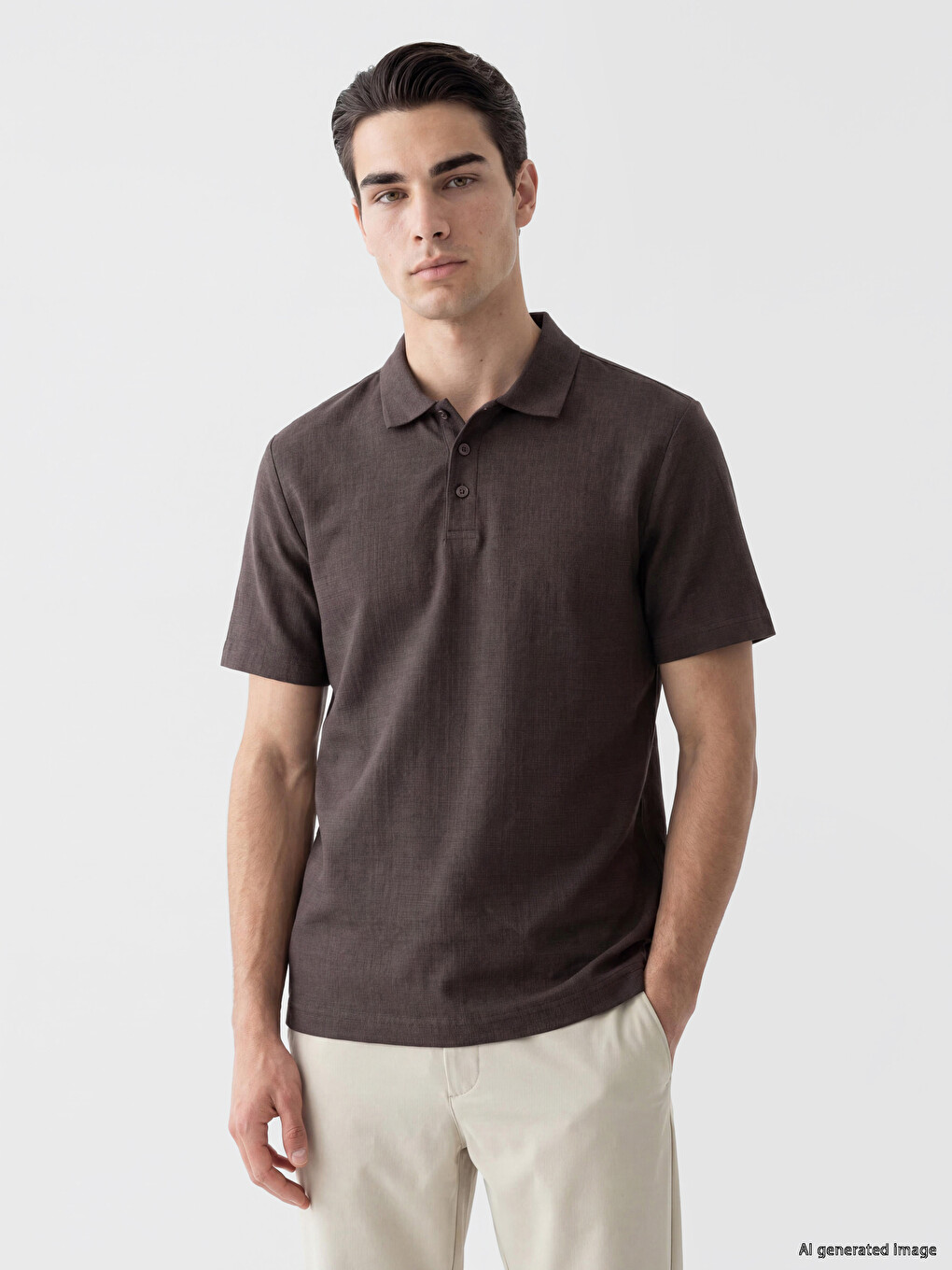 Kahverengi Regular Fit Polo Yaka Dokulu Erkek Tişört