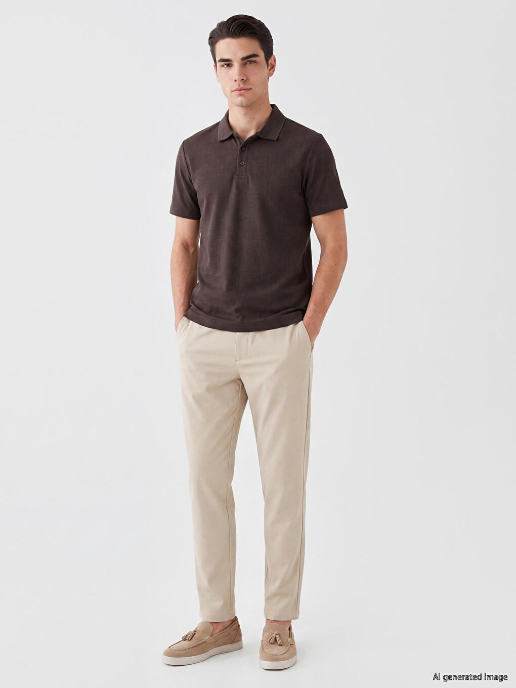 Kahverengi Regular Fit Polo Yaka Dokulu Erkek Tişört-1