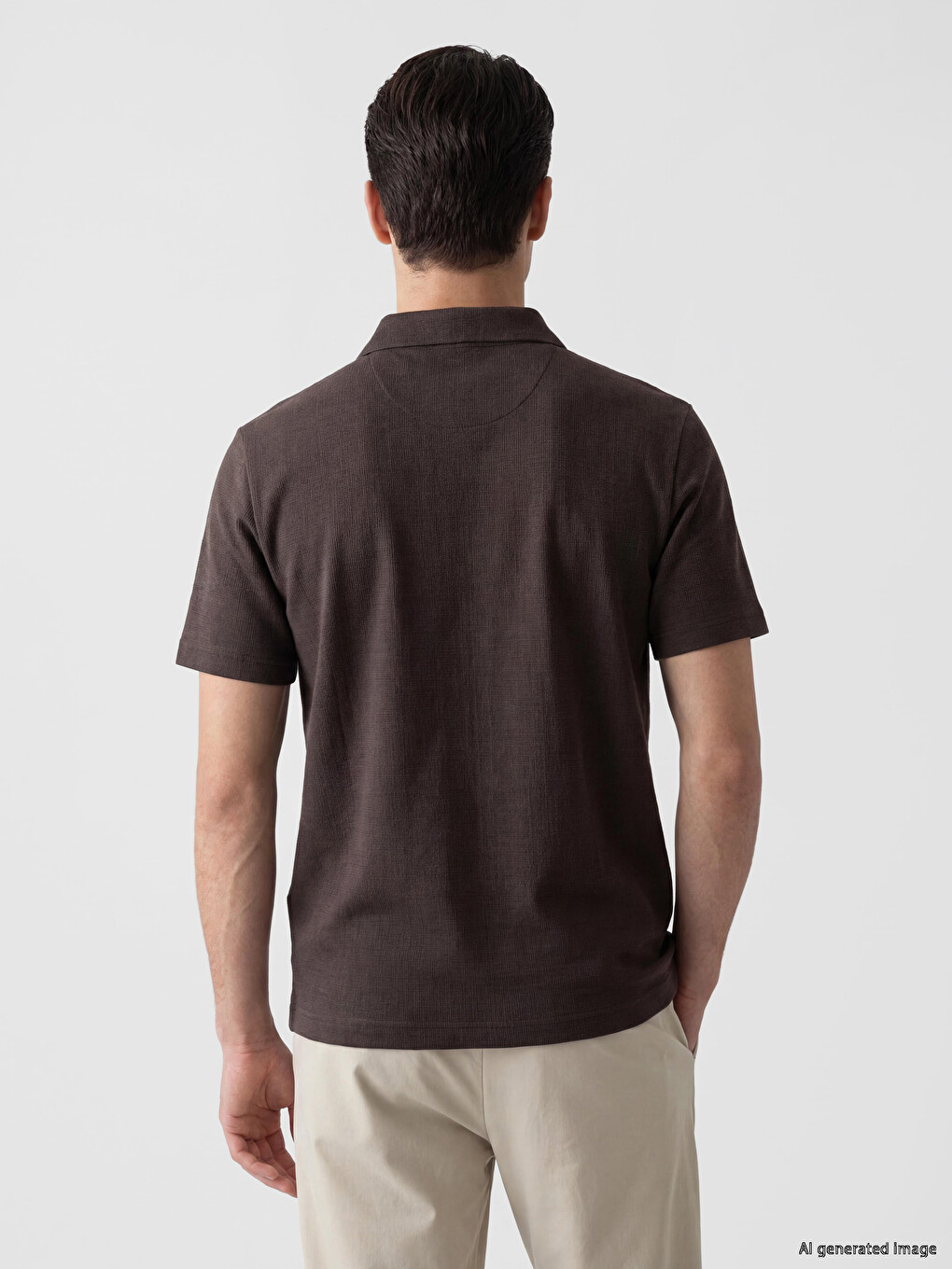 Kahverengi Regular Fit Polo Yaka Dokulu Erkek Tişört-2