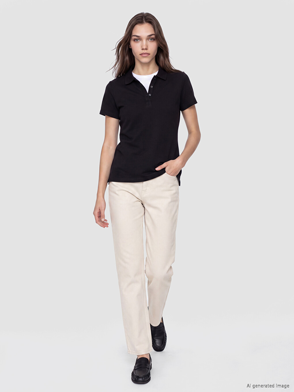 Polo Collar Women's Pique T-shirt-1