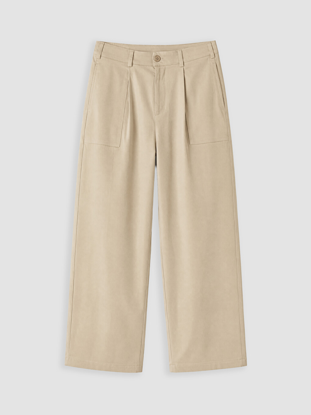 Bej Loose Fit Erkek Pileli Pantolon-4