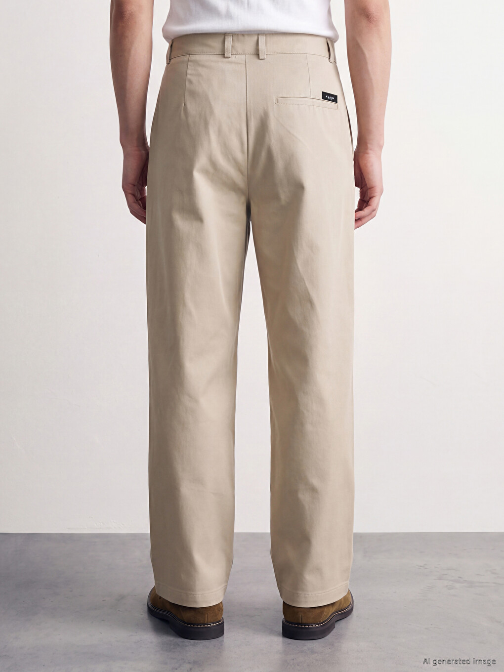 Bej Loose Fit Erkek Pileli Pantolon-3