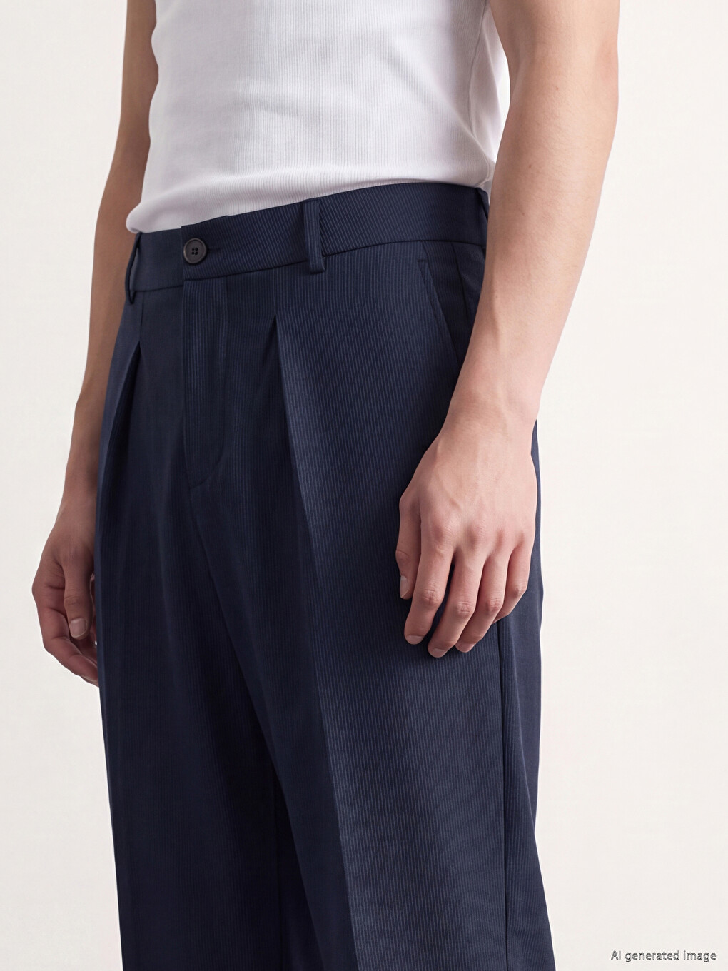 Lacivert Loose Fit Erkek Pileli Pantolon-2