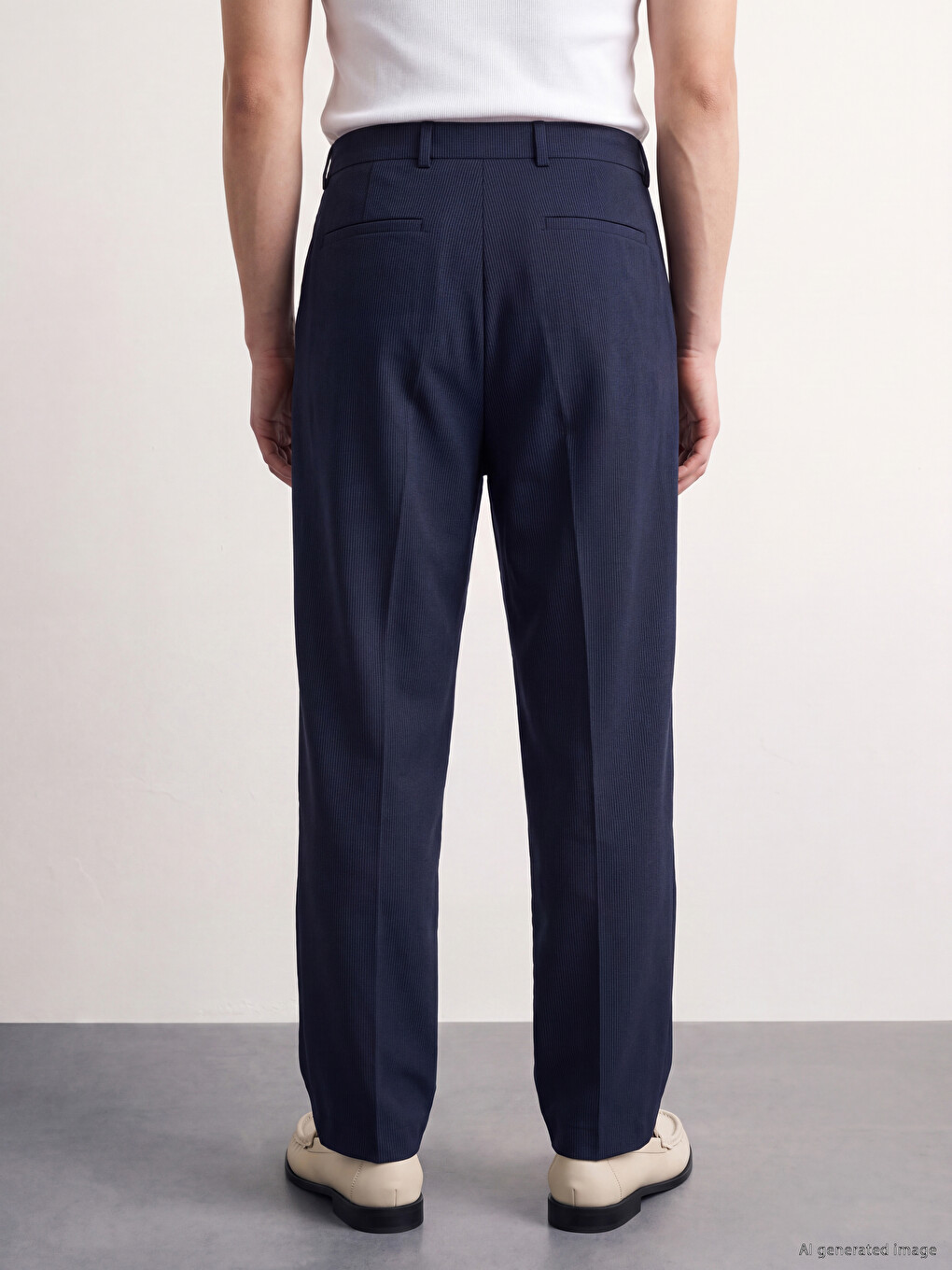 Lacivert Loose Fit Erkek Pileli Pantolon-3