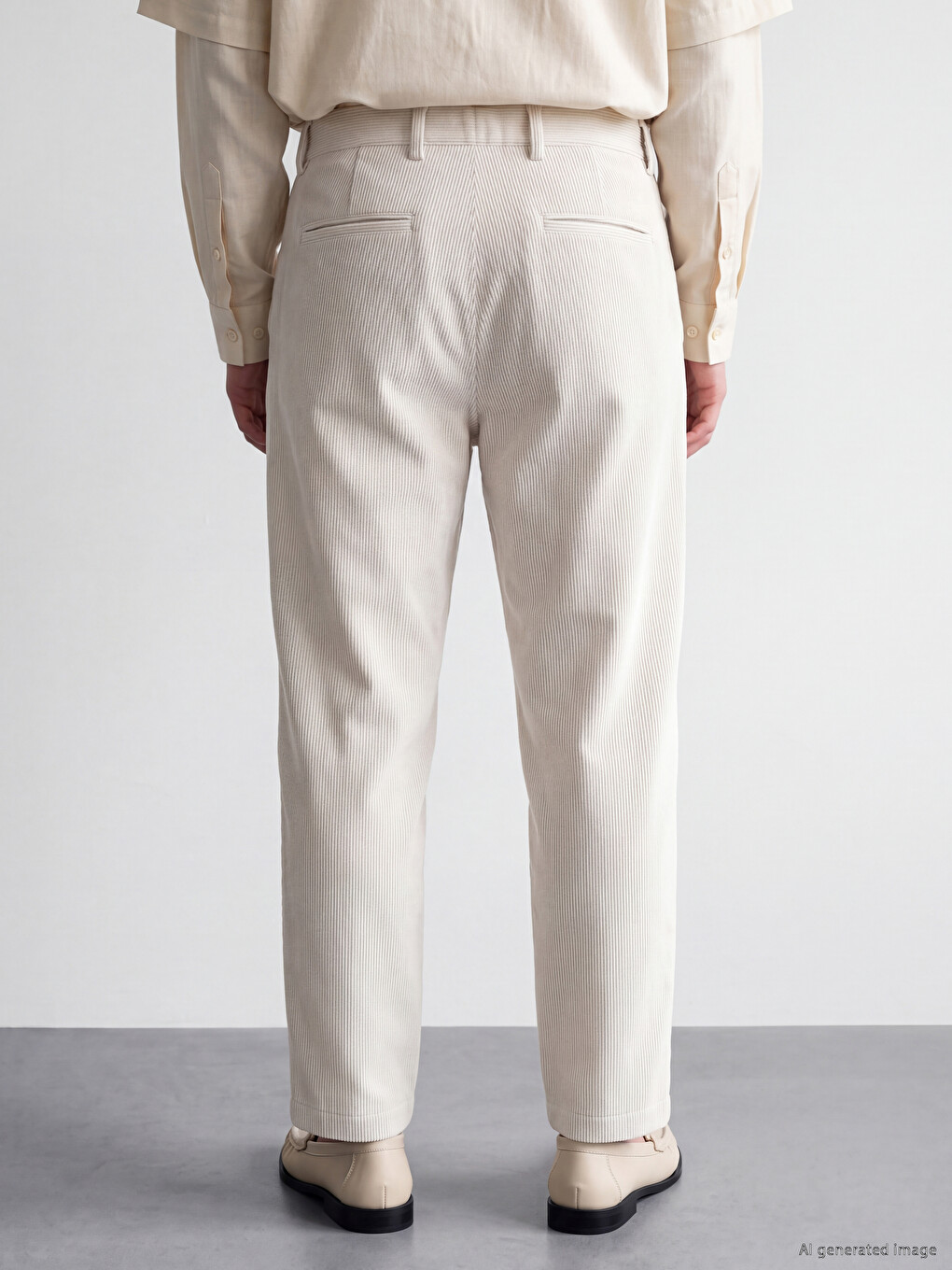 Bej Loose Fit Erkek Pileli Pantolon-3