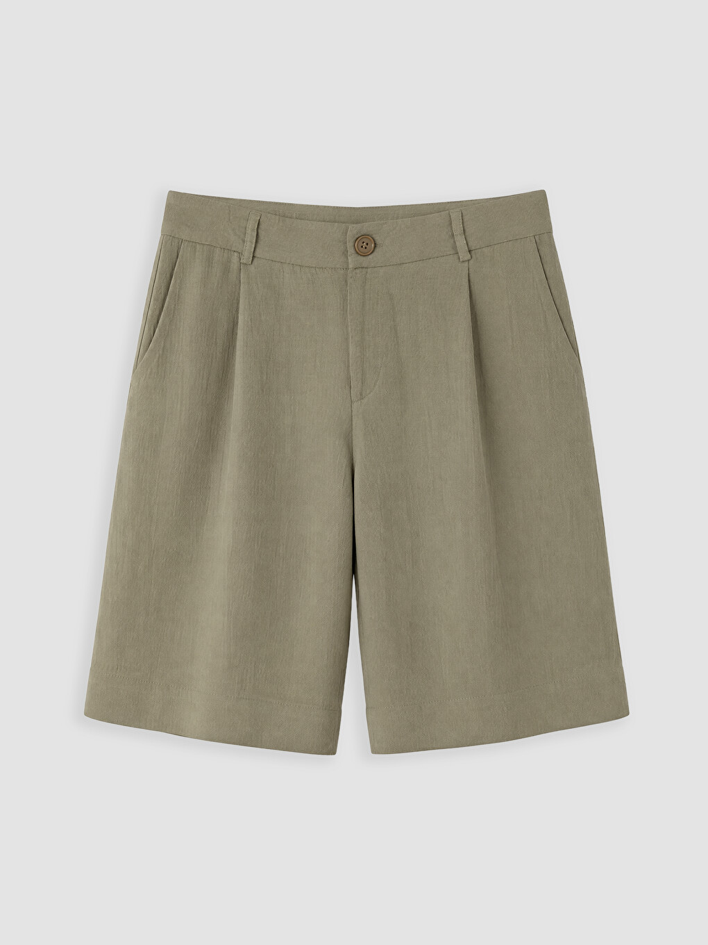 Haki Loose Fit Keten Görünümlü Erkek Şort-4