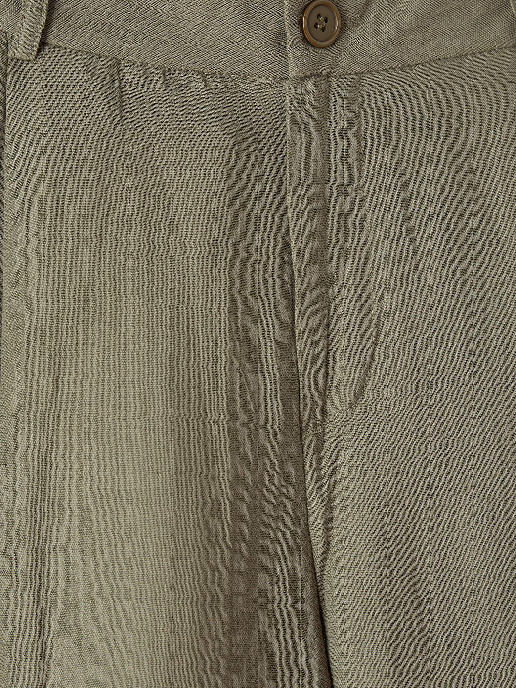 Haki Loose Fit Keten Görünümlü Erkek Şort-5