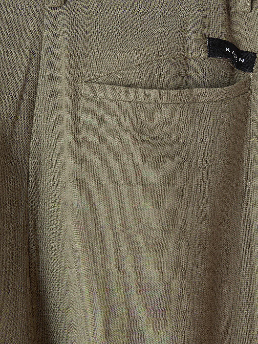 Haki Loose Fit Keten Görünümlü Erkek Şort-7